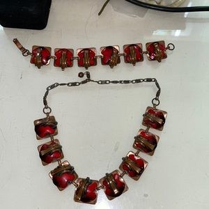 Red and copper necklace bracelet set